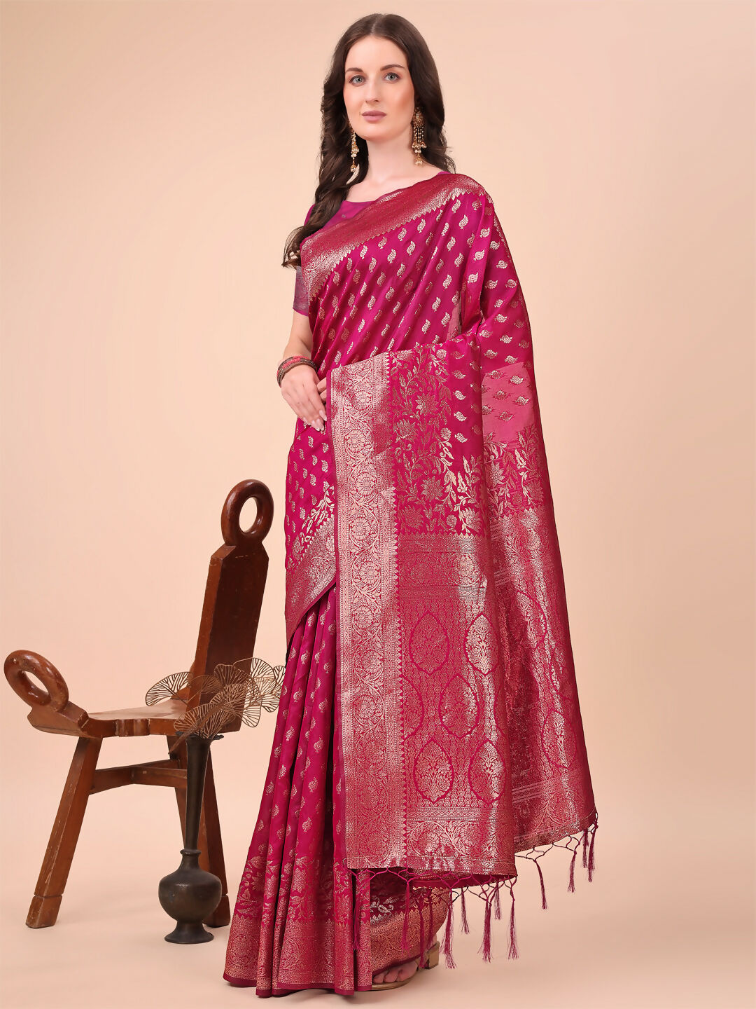 Shree Shyam Fashion Lichi Silk Magenta Saree | Grocsy