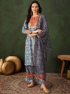 Sangria Printed Kurta & Palazzo With Dupatta | Grocsy