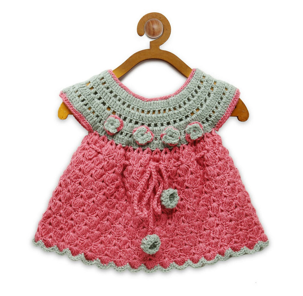 Chutput Kids Pink Coloured Mermaid Design Solid Wool Frock | Grocsy