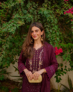 Joban Fashion Wine Kurta Set Georgette Embroidery Sequence Work | Grocsy