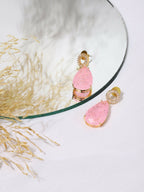 Pink Druzy Quartz & Diamonds Earrings- Ruby Raang | Grocsy