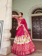 Vastranavya Exquisite Tussar Silk Lehenga Set With Perfect Floral And Patola Print Design Lehenga Choli - Pink | Grocsy