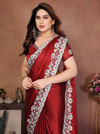 Teeya Creation New Trendy Stylish Party Wear Silk Saree-Red | Grocsy