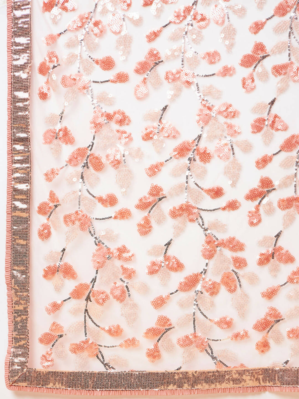 Peach Lycra Sequin Embroidery And Frills Saree - Norita Hit Design | Grocsy