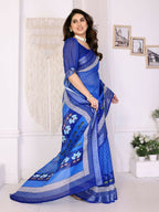 PR Fashion Blue Handloom Linen Cotton Zari Saree | Grocsy