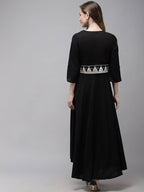 Yufta Women A-Line Black Dress With White Embroidered Jacket | Grocsy