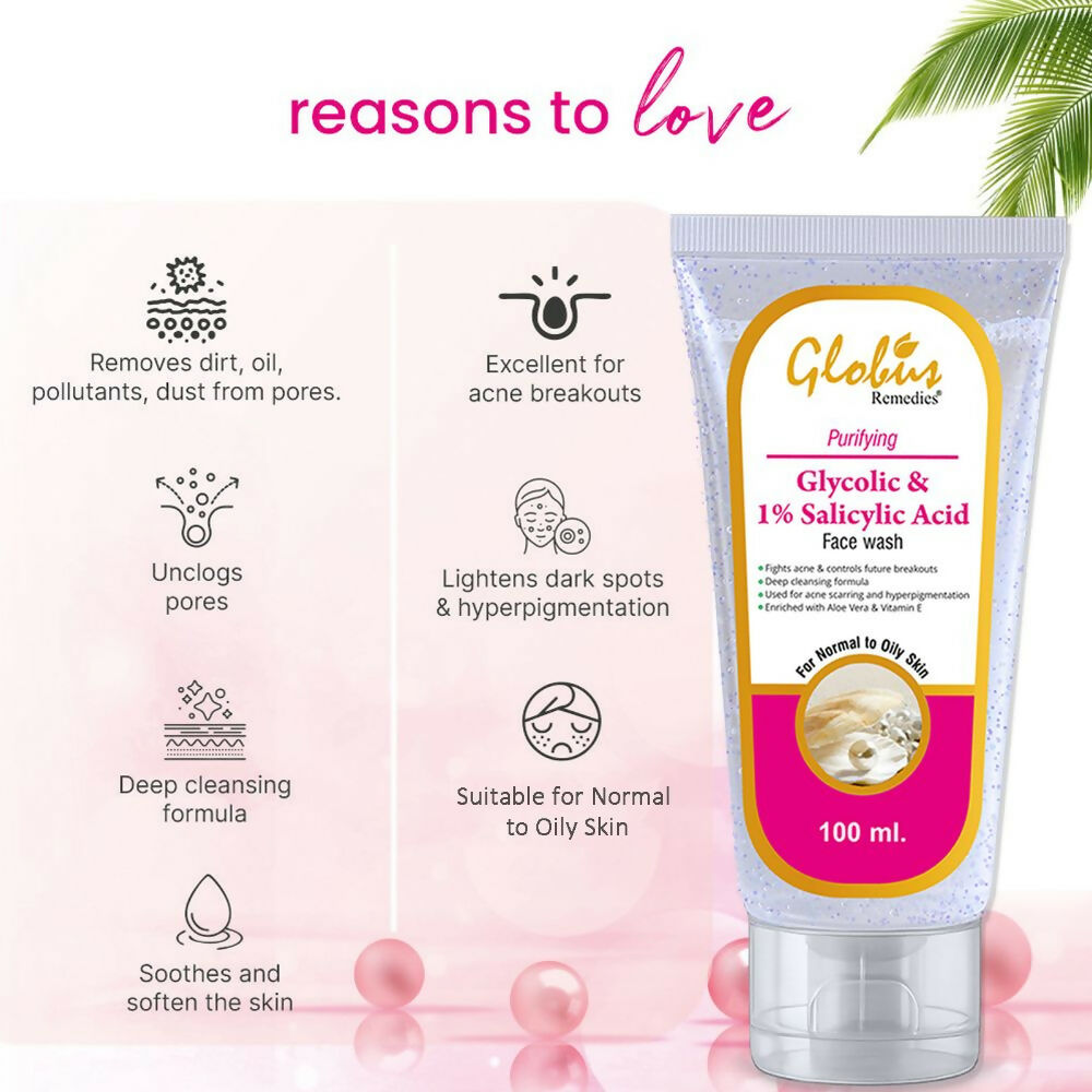 Globus Remedies Anti Acne Glycolic & 1% Salicylic Acid Face wash, For Oily & Acne Prone Skin | Grocsy