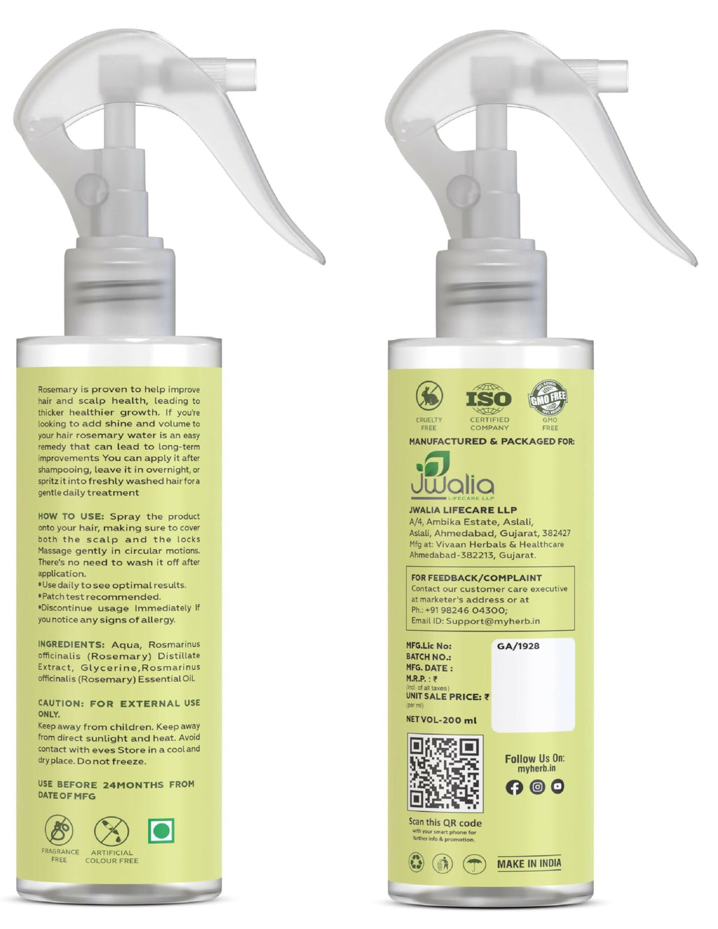 Myherb Rosemary Water Hair Spray For Regrowth, Helps Reduce Hairfall, Strengthens Hair | Grocsy
