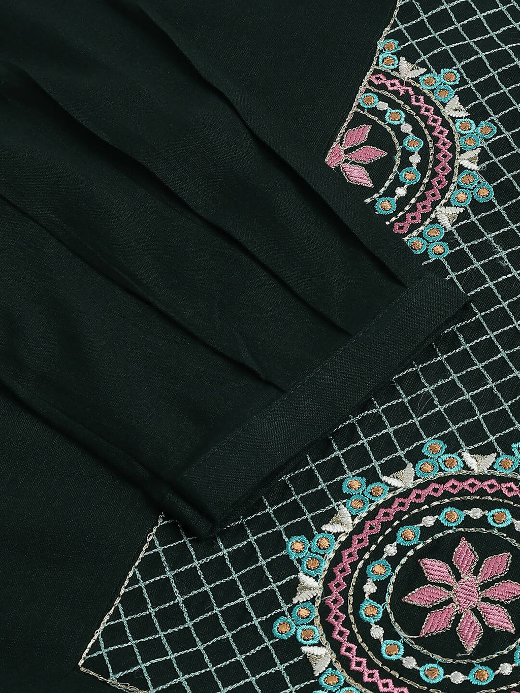 Green Rayon Yoke Embroidered A-line Top - Tarini | Grocsy