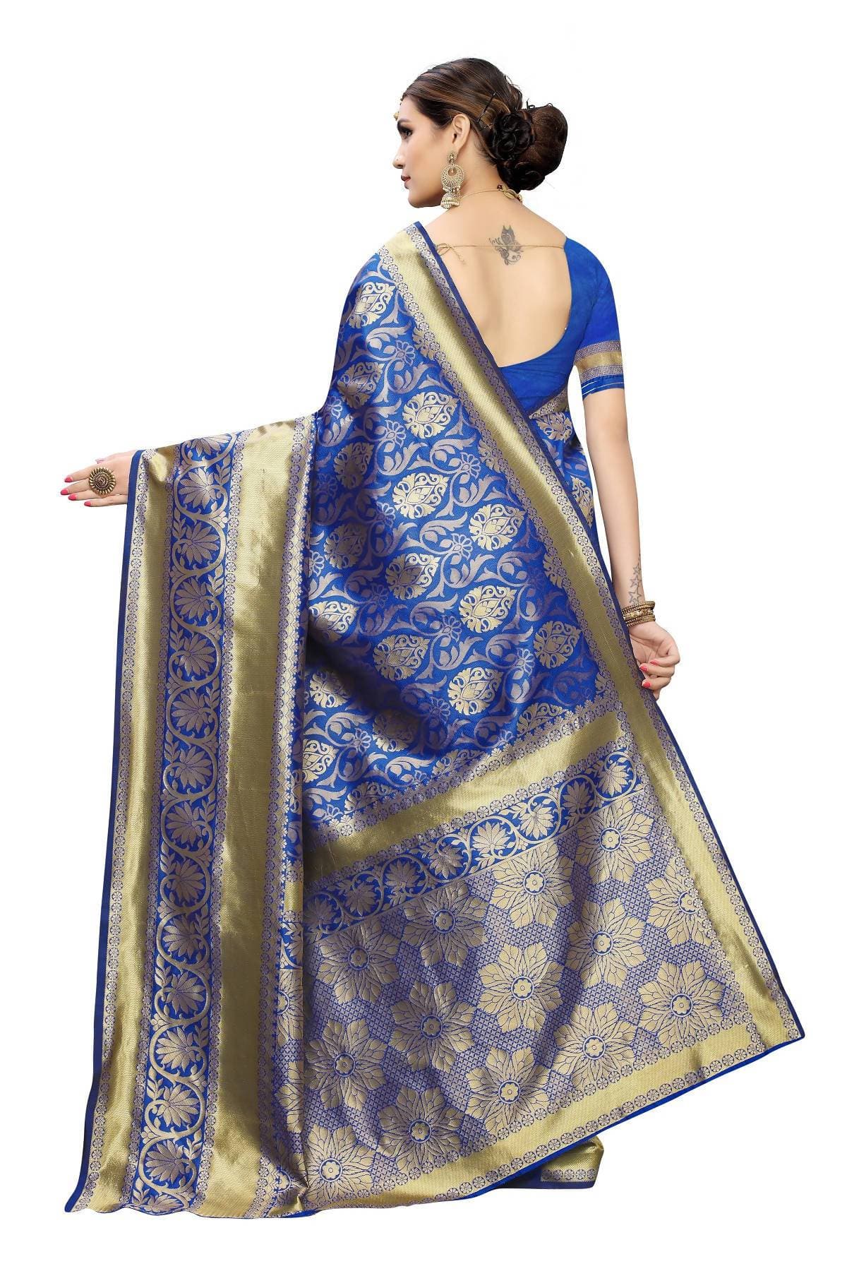 Vamika Banarasi Jaquard Blue Weaving Saree | Grocsy
