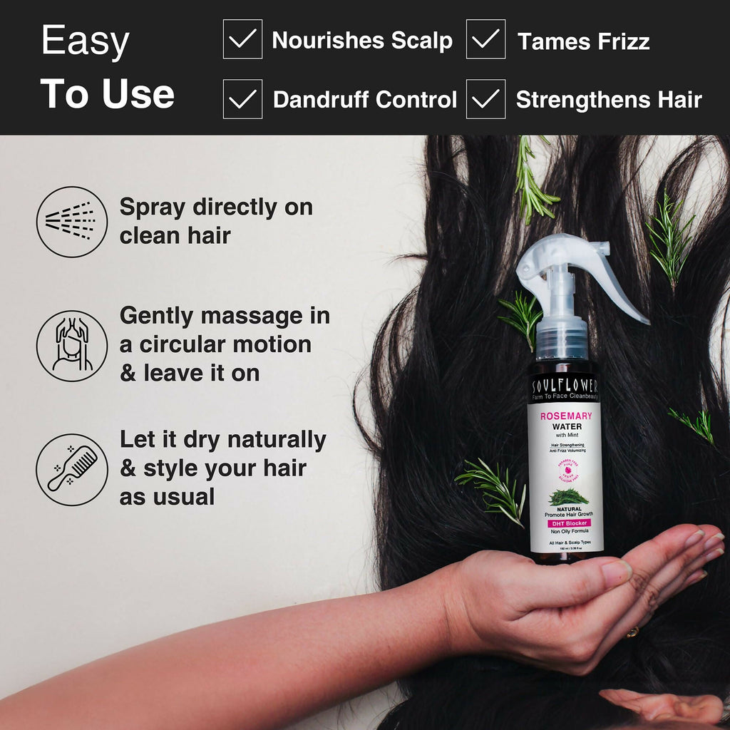 Soulflower Rosemary Water Spray with Mint For Hair growth, Hair fall control, Scalp health, Hair damage protection, Anti frizz | Grocsy