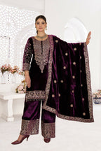 Joban Fashion Wine Velvet Sequence Embroidery Work Kurta Set | Grocsy