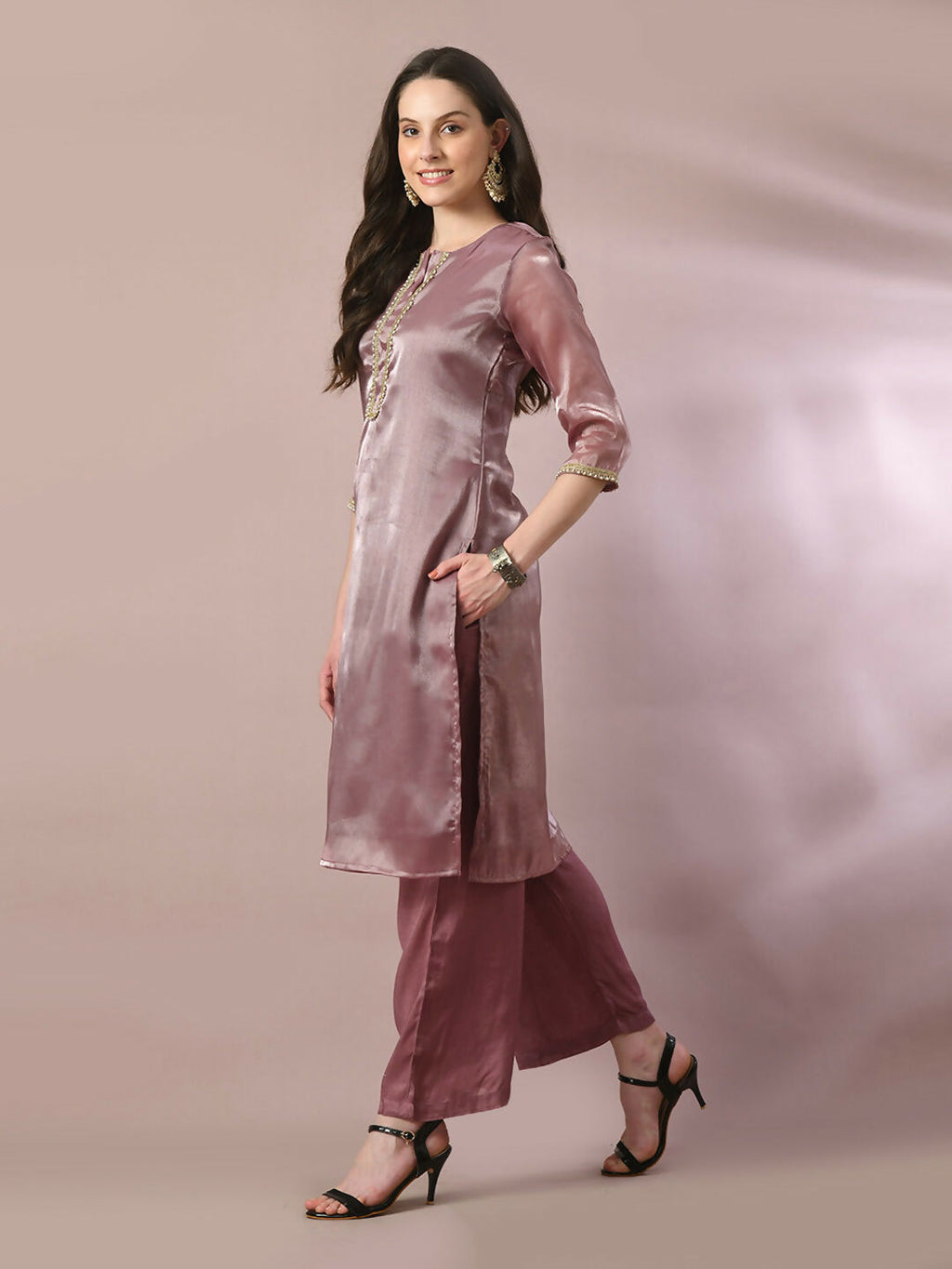 Myshka Women's Brown Solid Straight Party Kurta Set | Grocsy