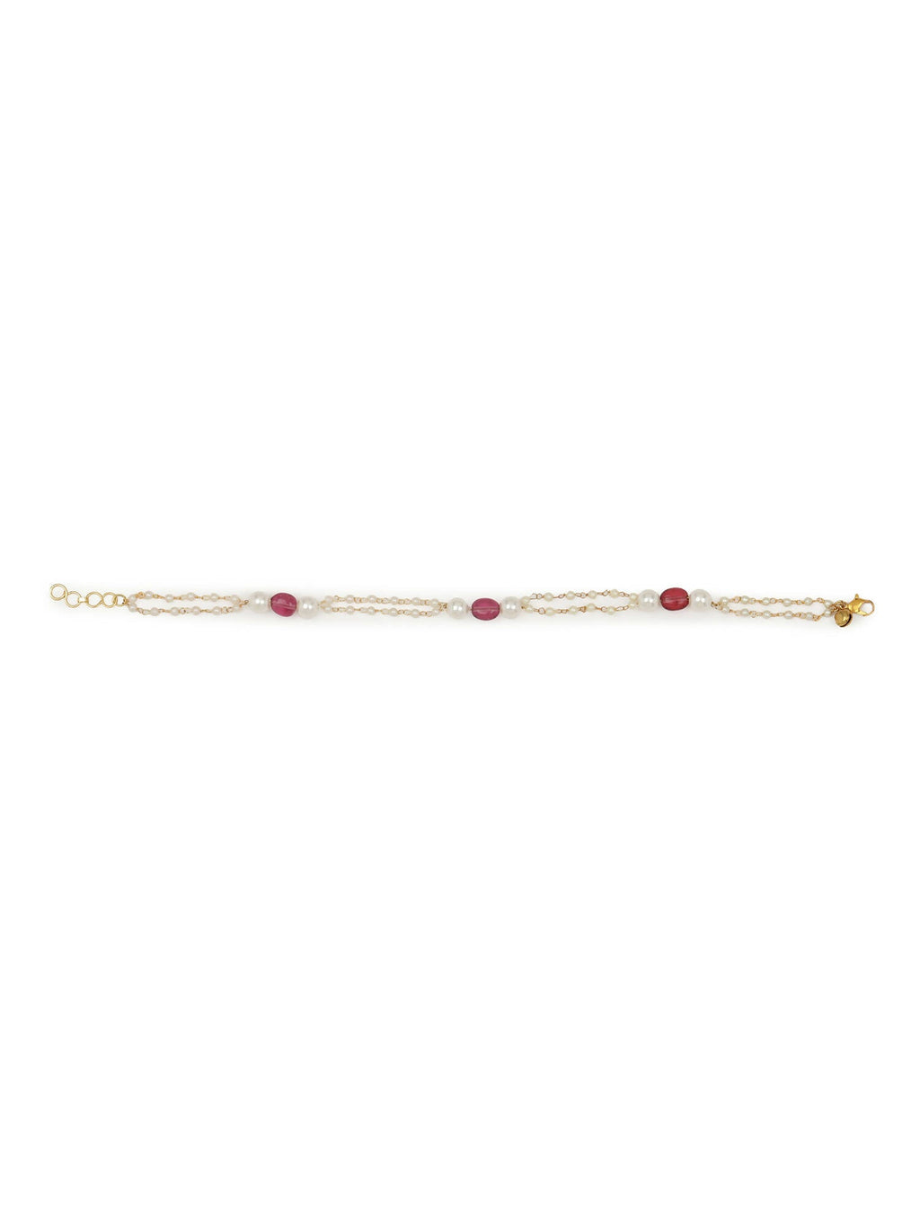 Gold-Polished Pink White Pearl Beaded Anklets Set Of 2 - Ruby Raang | Grocsy