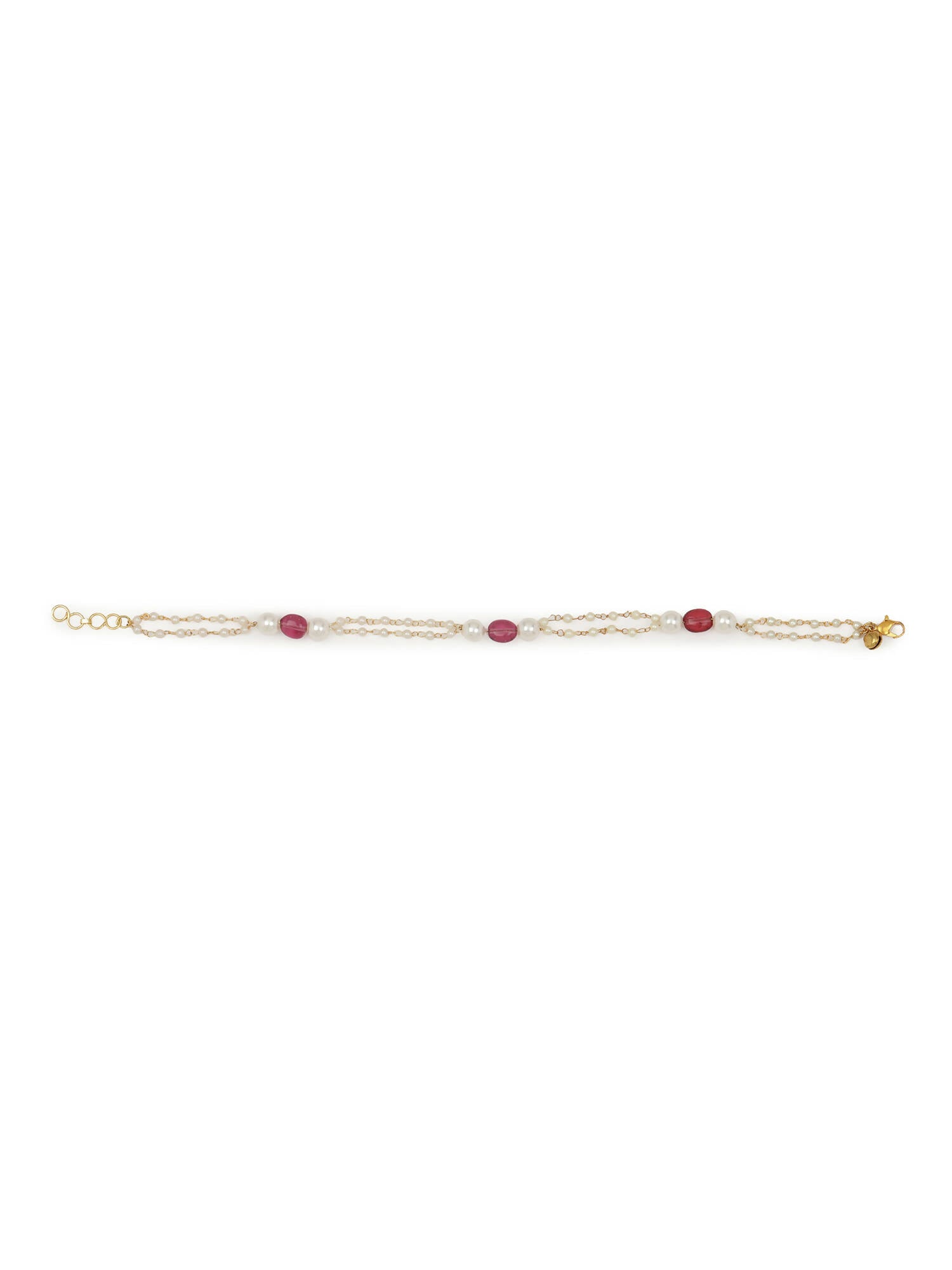Gold-Polished Pink White Pearl Beaded Anklets Set Of 2 - Ruby Raang | Grocsy