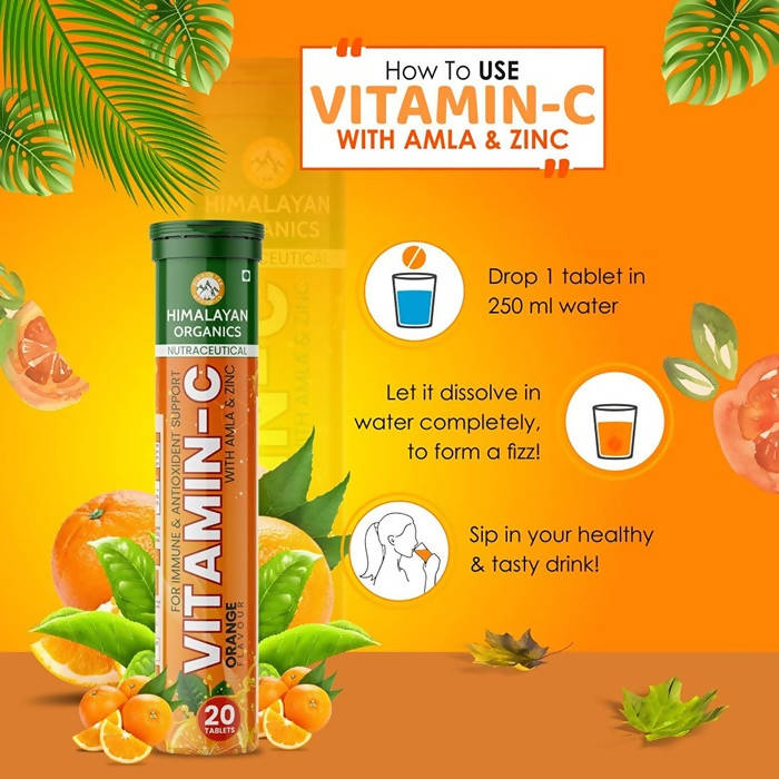 Himalayan Organics Vitamin-C Orange Flavour With Amla & Zinc Tablets | Grocsy