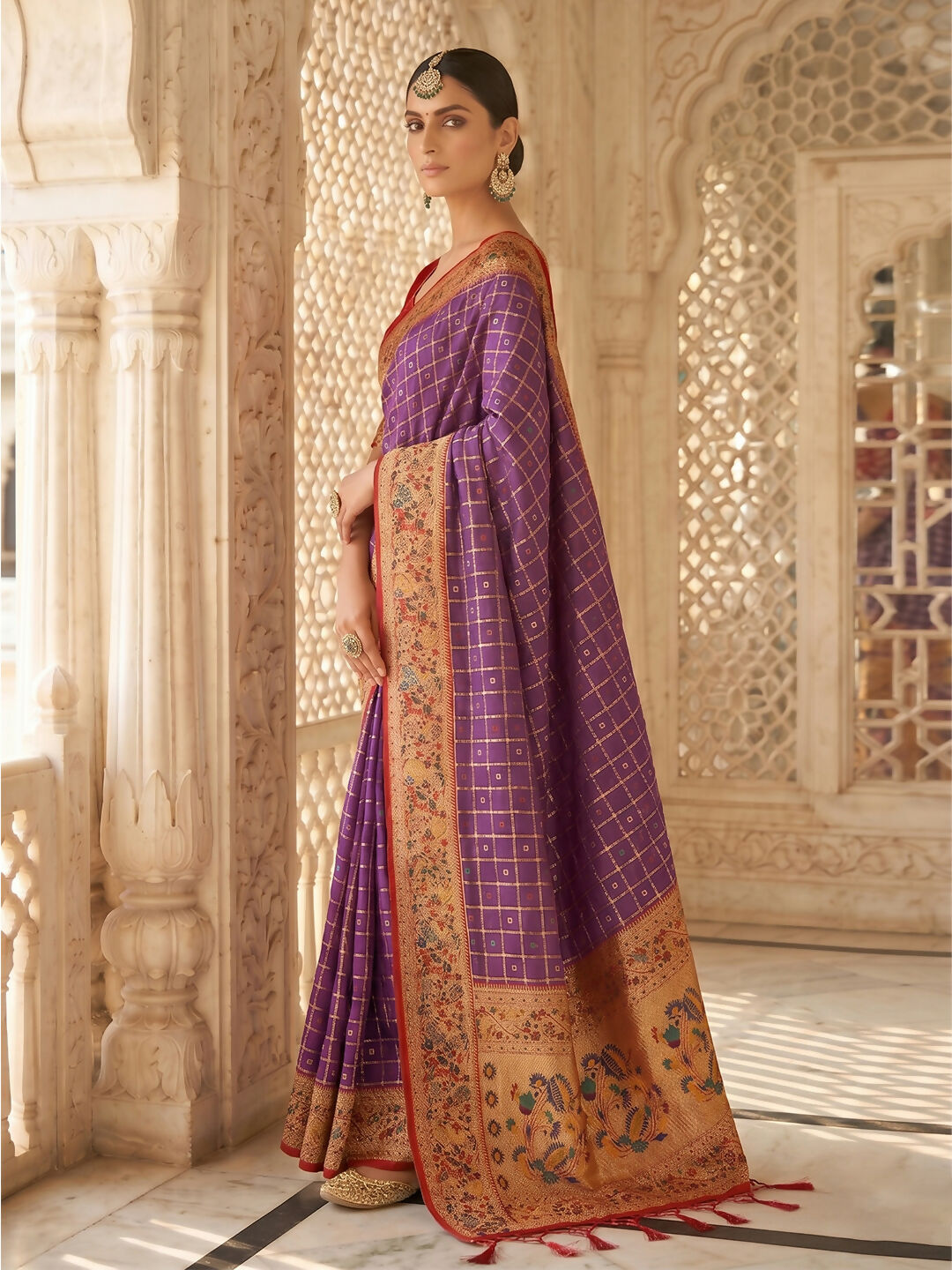 Shree Shyam Fashion Purple Banarasi Silk Blend Saree | Grocsy