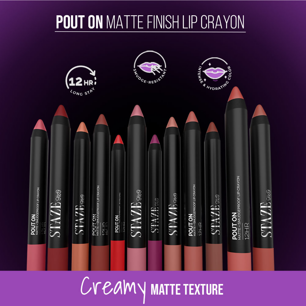 Staze 9 To 9 Pout On Matte And Smudgeproof Lip Crayon - 10 Royally Ruby | Grocsy