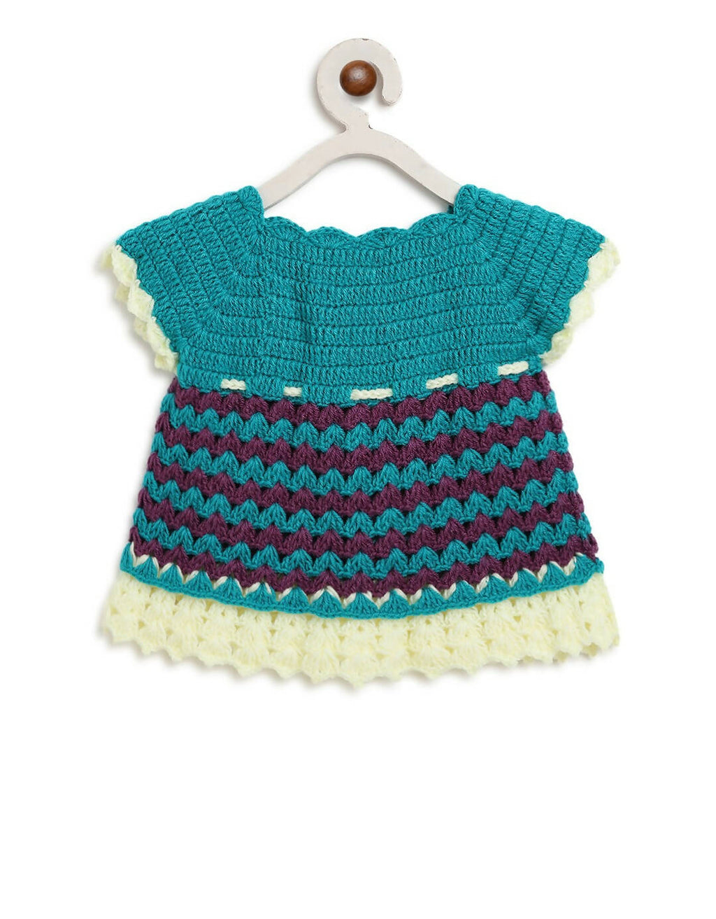 ChutPut Hand knitted Crochet Adorable Wool Dress For Baby Girls - Green | Grocsy