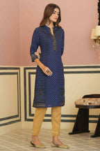 Juniper Indigo Rayon Festive Gold Foil Printed Straight Kurta For Women | Grocsy