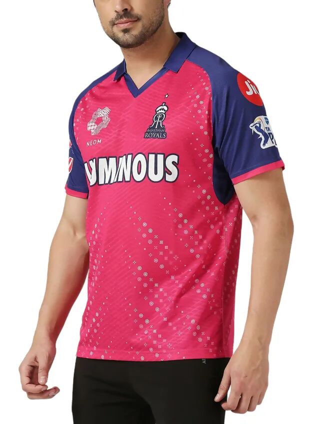 Rajasthan Royals Men Pink Typography Printed Half Sleeves Jersey IPL, T20 | Grocsy