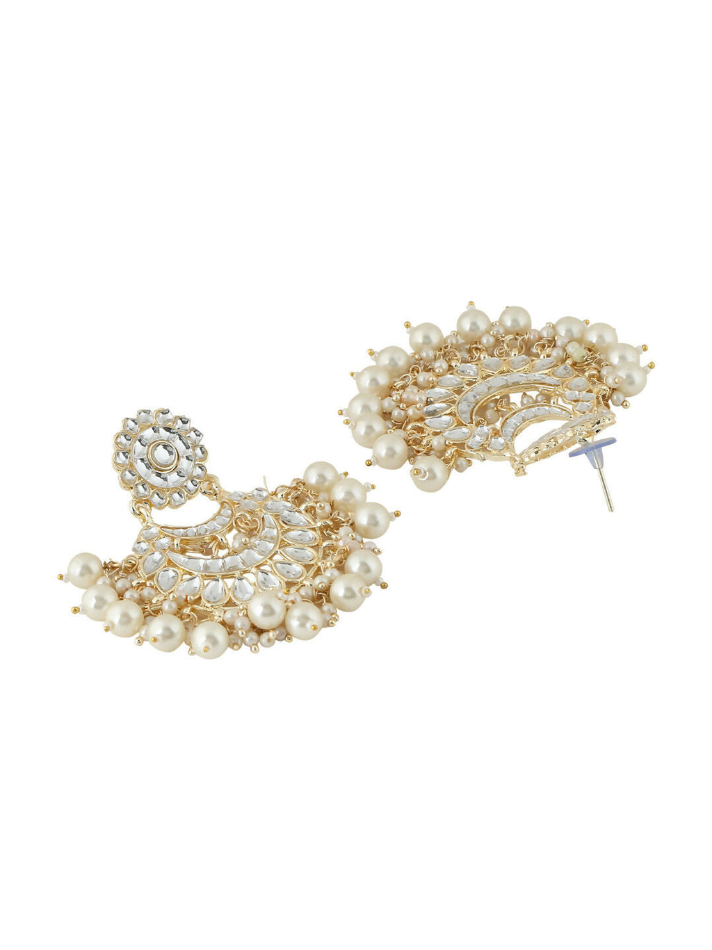 NVR Women Gold-Polished Studded Kundan Chandbali Earrings | Grocsy
