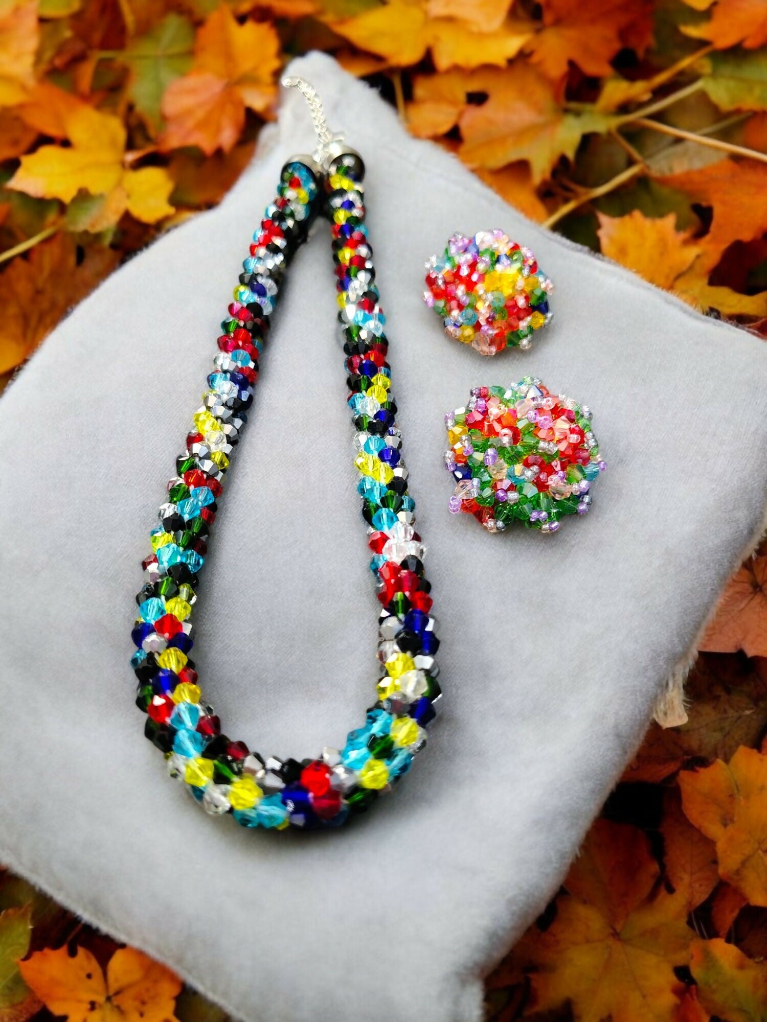 Inhanns Noor-E-Jalwa – Handmade Crystal Bead Necklace / Necklace With Earrings -Adjustable - Multi Colour | Grocsy