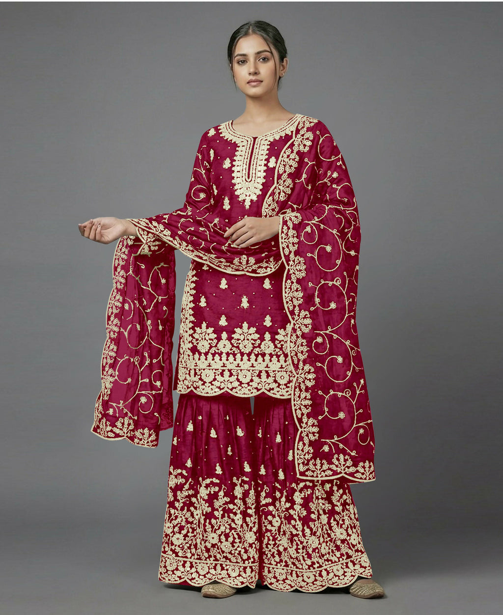 Teeya Creation Womens New Trendy Pure Gmy Silk With Heavy Embroidery Sequence Work Red Kurta Set | Grocsy