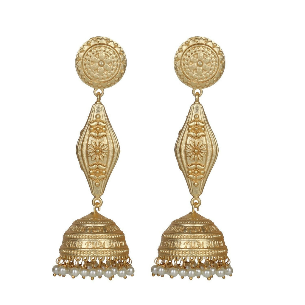 Joban Fashion Women Matte Gold Brass Jhumka | Grocsy