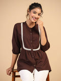 Womens Brown Rayon Solid Top - Keeva | Grocsy