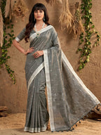 Shree Shyam Fashion Gray Linen Cotton Saree | Grocsy