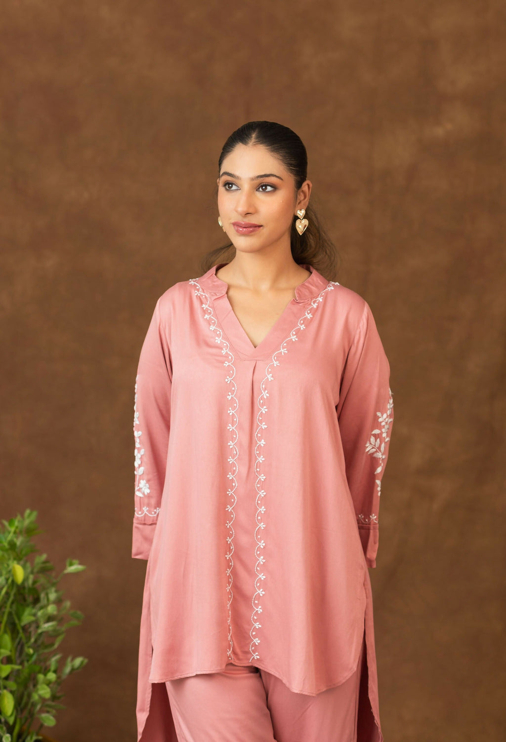 Gharana India Jashn Premium Women's Chikankari Embroidered Twilight Silk Co-ord Set - Onion Pink | Grocsy