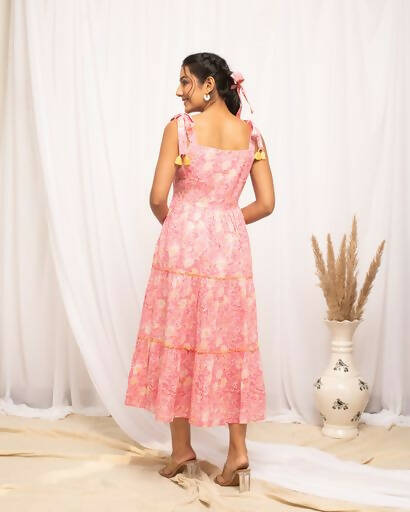 FIORRA Women's Peach Cotton Floral Printed Western Dress | Grocsy