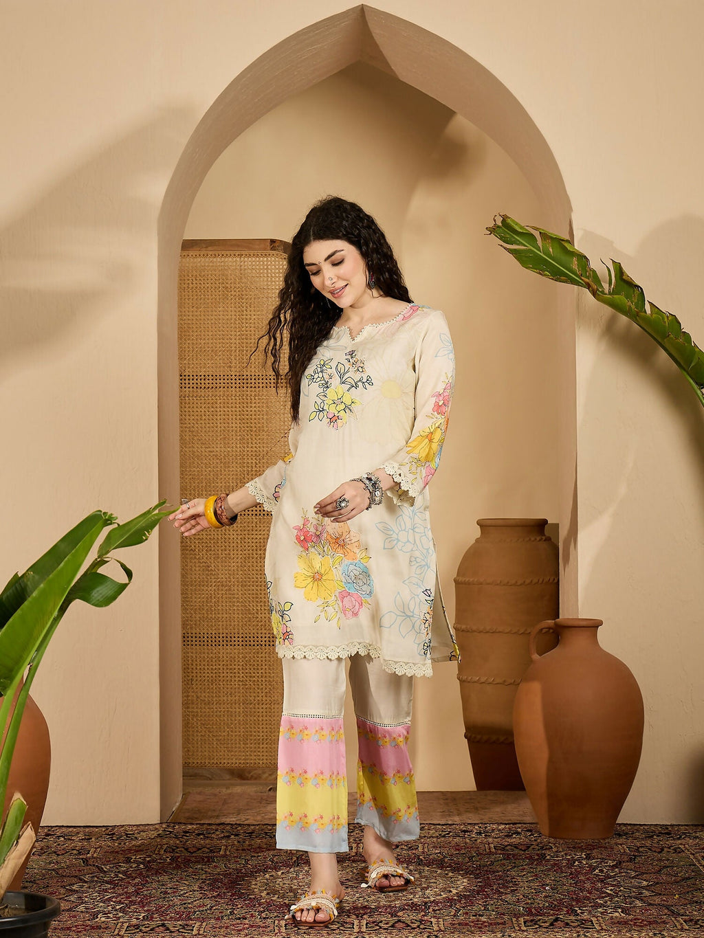 Joban Fashion Printed Cream Pure Cotton Cord Set | Grocsy