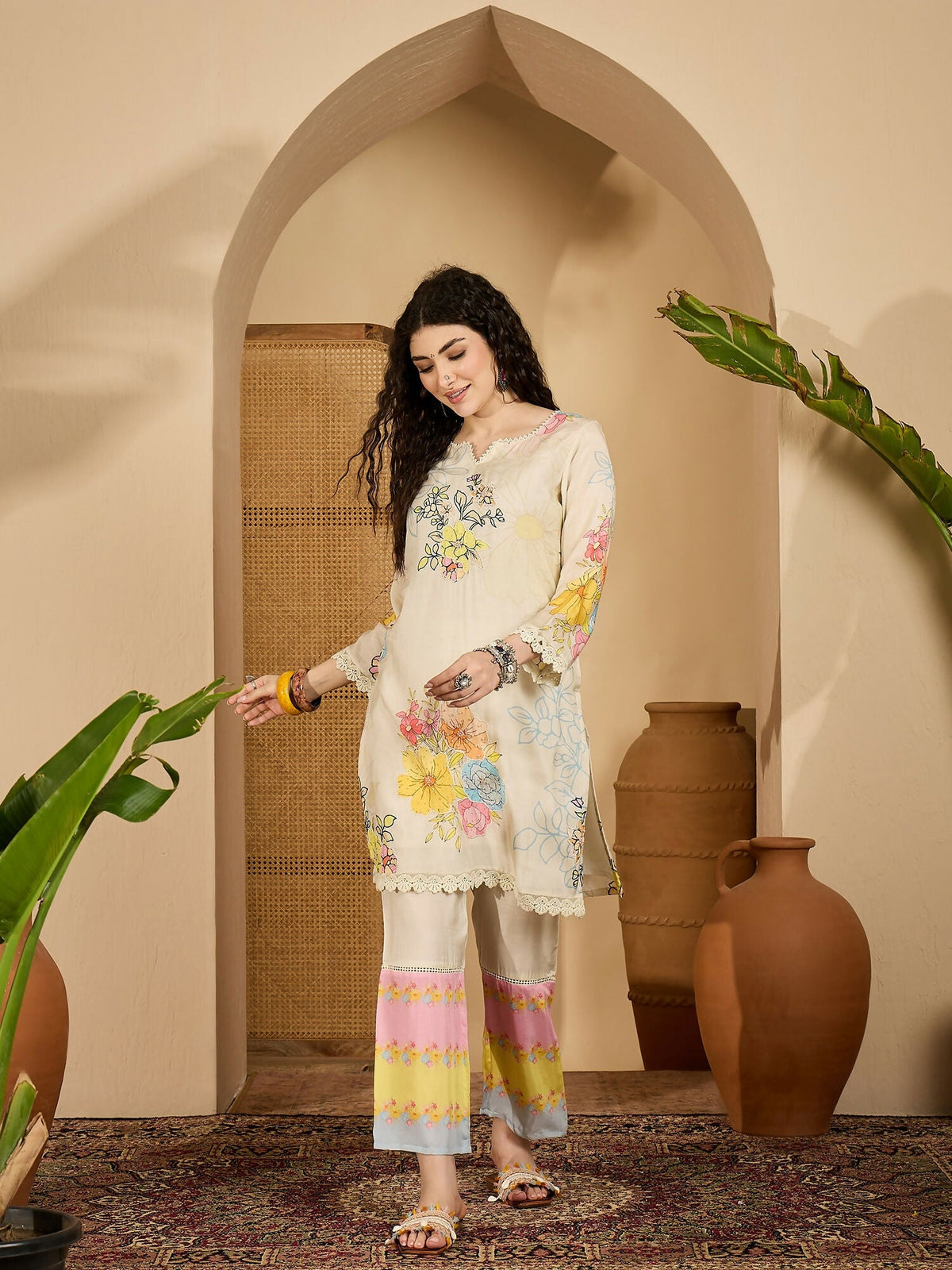 Joban Fashion Printed Cream Pure Cotton Cord Set | Grocsy