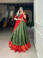 Vastranavya South Indian Style Lehenga Choli - Green | Grocsy
