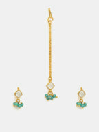 Ruby Raang Gold-White Set Of Earrings And Maang Tikka | Grocsy