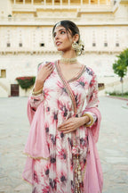 Vaasva White Chinon Floral Embroidered Angrakha Anarkali, Pant & Dupatta set | Grocsy