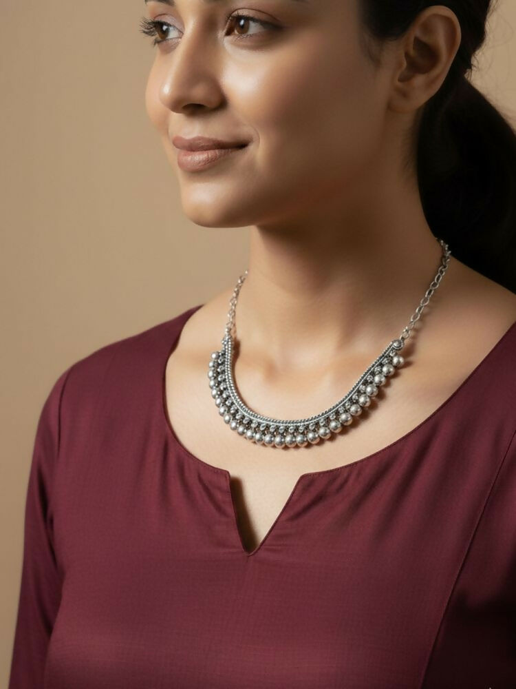 NVR Women Oxidised Silver Plated Necklace | Grocsy
