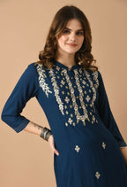 Joban Fashion Navy Cotton Rayon Kurta Set | Grocsy