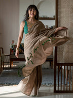 Suta Taupe Solid Cotton Blend Saree | Grocsy