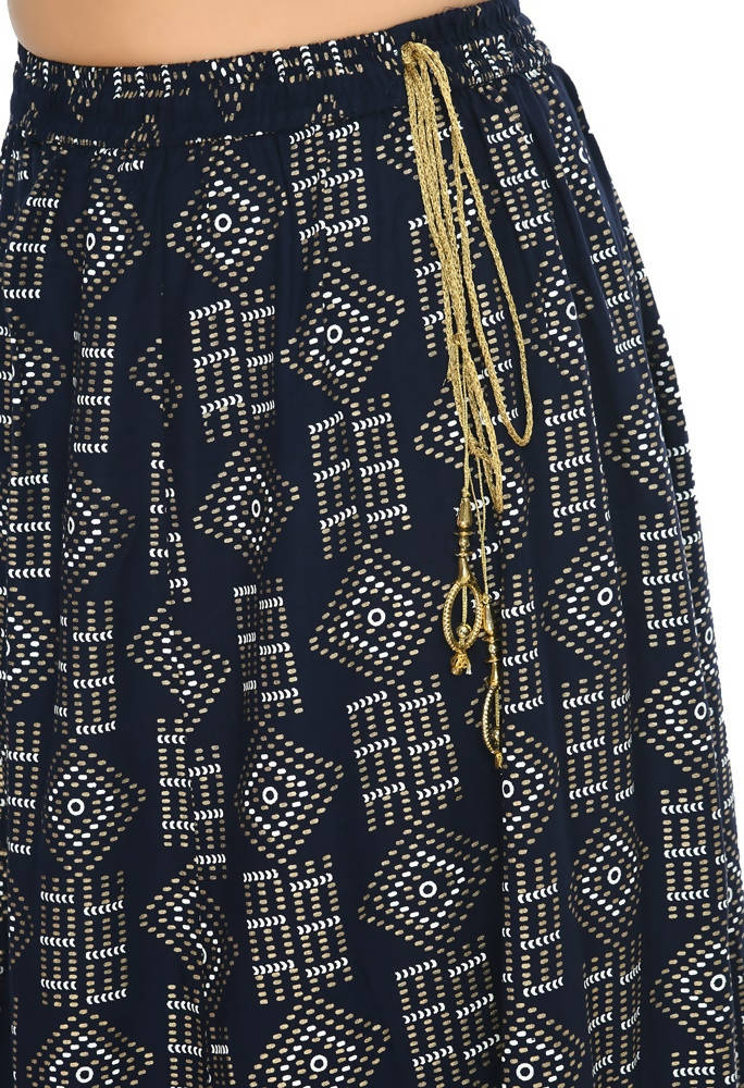 Mominos Fashion Moeza Cotton Navy Blue Printed Lehenga (Lancha) | Grocsy