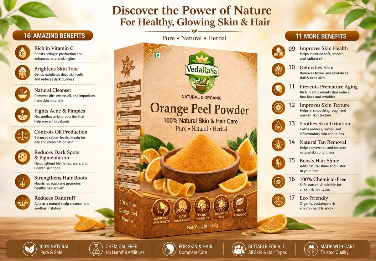 VedaRasa Organic Orange Peel Powder For Face Mask, Skin Care & Natural Glow | Grocsy