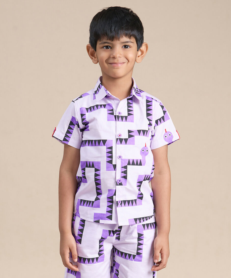 Snakes and Ladders Boys Purple Table Print Shirt from Siblings Collection | Grocsy