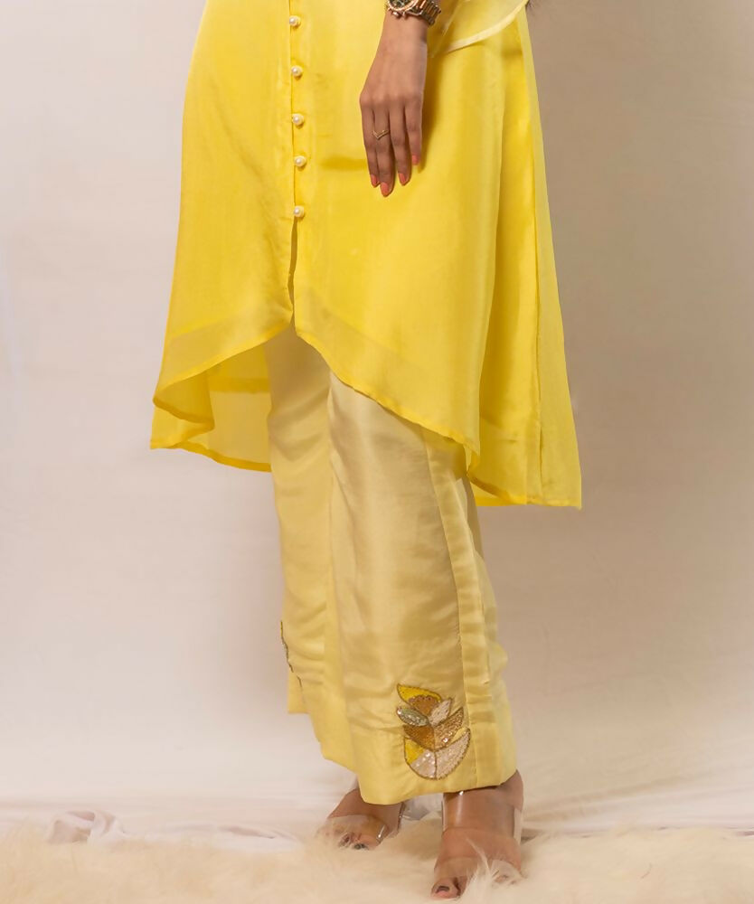 Timaraa Aurora Yellow Ombre Shaded Silk Co-Ord Set | Grocsy