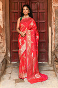 Joban Fashion Red Soft Pure Handloom Banarasi Silk Saree | Grocsy