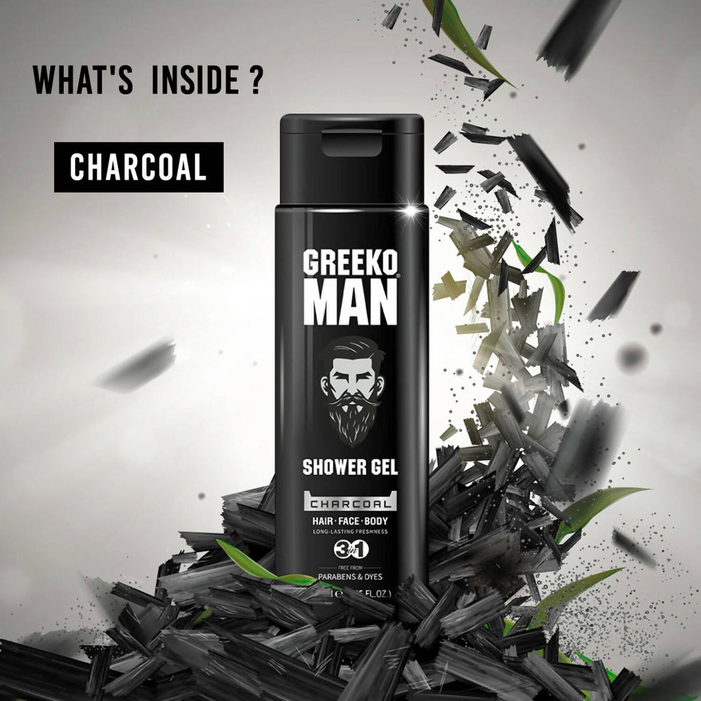 Vasu Healthcare Greeko Man 3 in 1 Charcoal Shower Gel | Grocsy