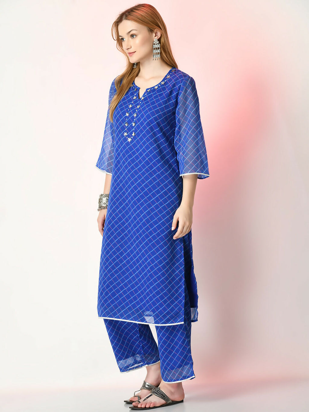 Myshka Women's Blue Printed Kurta With Palazzos | Grocsy