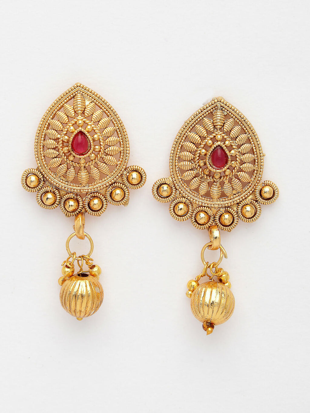 NVR Women's Set of 2 Gold-Polished Pink Stone Studded Jadau Jewellery Set | Grocsy