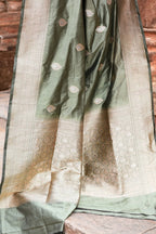 Joban Fashion Dusty Olive Banarasi Katan Pure Handloom Silk Saree | Grocsy
